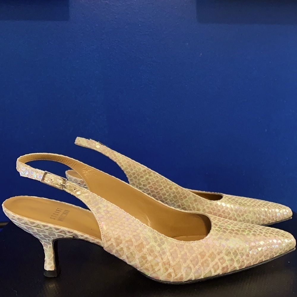 Women’s Vintage Stuart Weitzman Iridescent Snakeskin Pattern Slingback Pumps - Picture 4 of 7